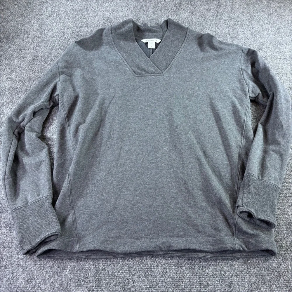 Athleta Coaster Luxe Sweatshirt Women M Gray V-Neck Tencel Fleece Pullover